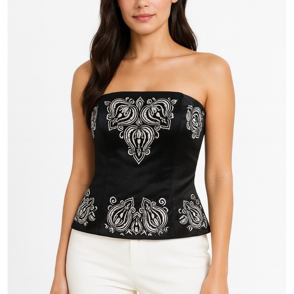 White House Black Market Tops - White House Black Market Sz 2 Sm Holiday Top Blouse Shirt Party Black Embroidery